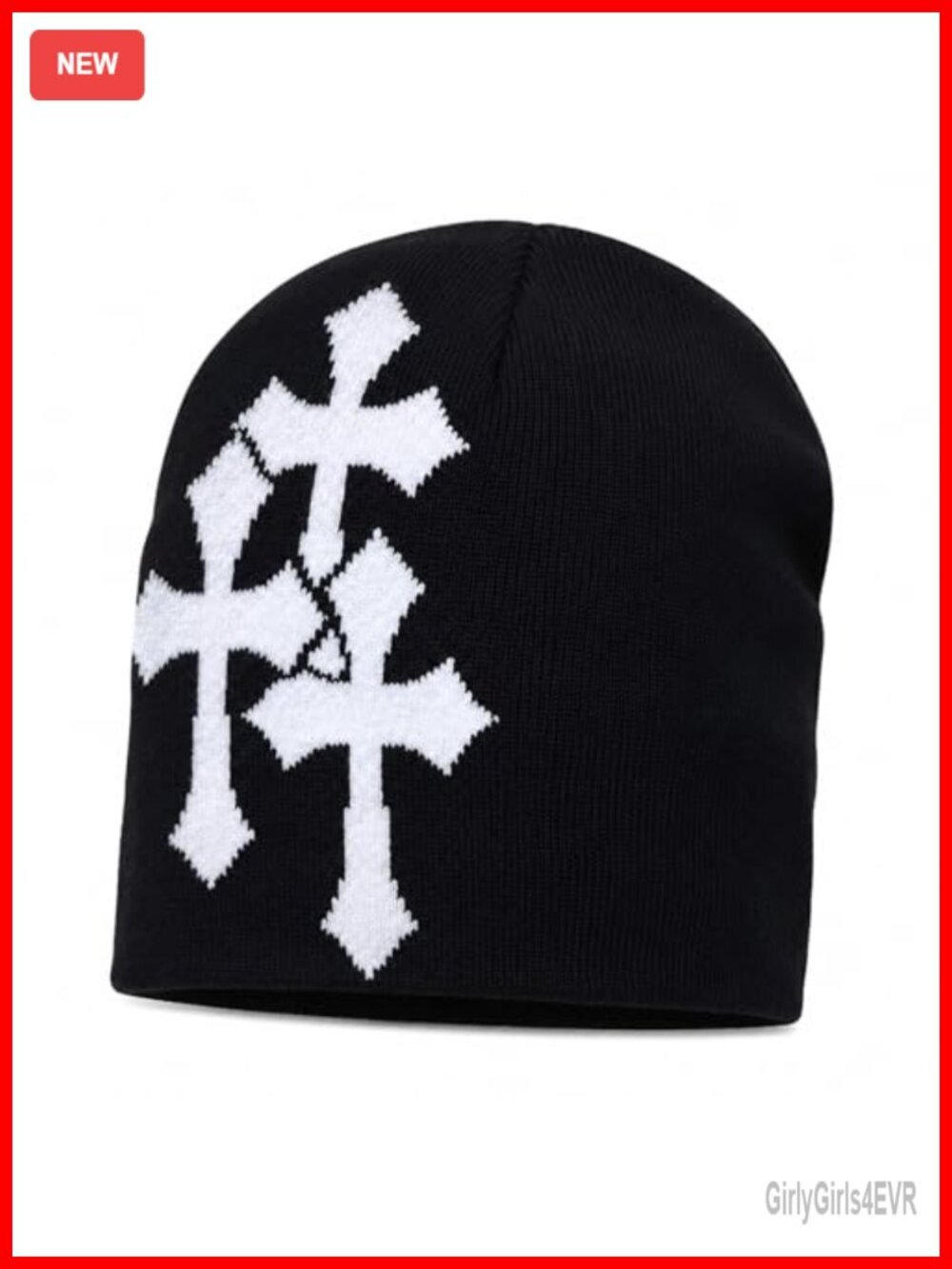 Cross Graphic Knitted Slouchy Beanie, Y2K Winter Hat, Grunge Gothic Cyber